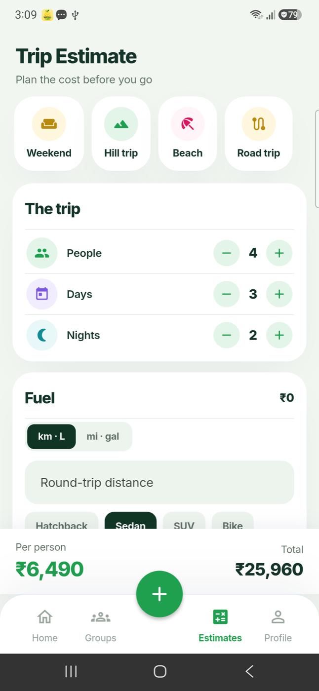 Trip budget estimator in Lemon Split